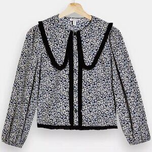 Topshop Black and White Boxy Bib Collar Blouse